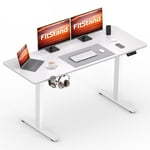 FitStand 140x60cm Electric Height Adjustable Standing Desk, Sit Stand Desk, Computer Desk With Hooks, Child Lock, Memory Function, Suitable For Office And Home - White