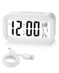 MOXTOYU Rechargeable Alarm Clock, Digital Alarm Clock Mains Powered Bedside wit