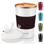 KETIEE Travel Mugs 380ml Insulated Coffee Cup with Leakproof Lid,Reusable Coffee Cups Travel Cup,Coffee Travel Mug,Double Walled Coffee Mug,Stainless Steel thermaol Mug for Hot Cold Drinks,White