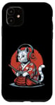 Coque pour iPhone 11 Japon Kawaii Cat Samurai Casque Casque Manette de Jeu Vidéo