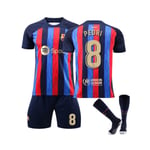 (FC Barcelona Home Kit 2022/2023 Pedri No.8 Fotbollströja 3-delade kit för barn Vuxna XS(155-165CM)