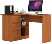 Bureau AKORD d'angle gauche B16 Aulne 124 cm 3 tiroirs façade Aulne 2 étagères 124x85x77 cm