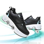 Deformation Multifunction Double Row Roller Skates Four-wheel Skates Automatic Telescopic Roller Shoes Adult Children's Casual Sports Shoes