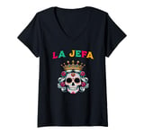 Womens Sugar Skull La Jefa Lady Boss V-Neck T-Shirt