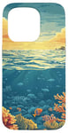 Coque pour iPhone 15 Pro Océan avec récifs coralliens vintage paysage graphique