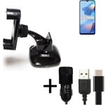 Support voiture pare-brise tableau de bord pour Oppo A16s + chargeur Smartphone 