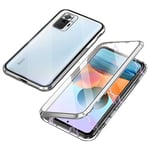 Case Compatible with Xiaomi Redmi Note 10 Pro, Magnetic Adsorption with Lock Design, 360 Protection Front Back Tempered Glass Aluminum Frame Cover, Shockproof Transparent Case, Silver