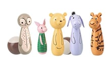 Classic Winnie The Pooh Wooden Skittles - Bowling Set Skittles Game Kids, Indoor, Outdoor Garden Games - Winnie Figures for 2 Year Olds, Toddler - Official Licensed Winnie Gifts by Orange Tree Toys