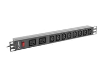 Lanberg Pdu-02I1908i-0200-C20-Bk - Strømfordelerenhet (Kan Monteres I Rack) - Ac 220-250 V - 4000 Watt - Enkeltfase - Inngang: Iec 60320 C20 16A - Utgangskontakter: 10 (8 X Iec 60320 C13, 2 X Iec 60320 C19) - 1U - 19" - 2 M Kabel - Svart