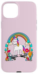 Coque pour iPhone 15 Plus Skateboard licorne arc-en-ciel pour enfant