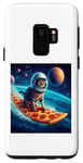 Coque pour Galaxy S9 Chat surfant sur planche de surf pizza, chat portant un casque de surf