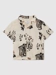 Reiss Kids' Babylon Cuban Collar Floral Print Shirt, Off White/Black