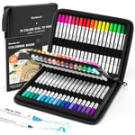 Shuttle Art Dual Tip Brush Pens, 70 Colours Fine and Brush Tip Markers Set with Portable Case & 1 Colouring Book, Felt Tip Colouring Pens for Adults and Children Colouring Calligraphy Journal Doodling