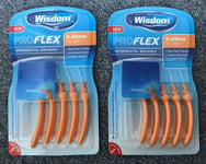 WISDOM PROFLEX SIZE 1  0.45mm Orange Interdental Brushes 5 Per Pack X 2 Packs