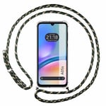 Tumundosmartphone Étui pendentif transparent pour Samsung Galaxy A05s avec cordon vert/doré