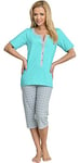 Be Mammy Grossesse Pyjama Allaitement Ensemble Haut et Bas Vêtements d'Intérieur Femme H2L2N2 (Turquoise, S)