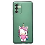 Coque vert pour Galaxy A14 4G et A14 5G licorne coeur kawaii I love you