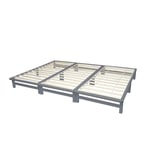 Lit familial en bois 270 x 200 cm futon gris massif sommier à lattes Homestyle4u