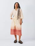 Leon & Harper Rimi Tie Dye Embroidered Hem Midi Dress, Coral/Multi