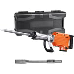 Marteau de Demolition 2200 w Marteau-Piqueur 66 j 1350 bpm Marteau Perforateur avec 2 Burins Remplacables Poignee Rotative 360° Anti-Vibration