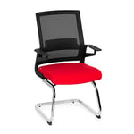 hjh OFFICE Chaise Bureau Cantilever Ergonomique avec Accoudoirs Inventor V Chaises de Réception pour Réunion, Conférence, Salle d’Attente, Tissu/Maille Respirante Rouge 732080