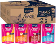 Vitakraft Poésie Classic - Nourriture Humide pour Chat - 96 sachets - Poulet - Dinde - Bœuf - Saumon certifié MSC - sans Sucre ajouté et céréales (1 Paquet de 96 x 85 g)