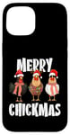 Coque pour iPhone 15 Merry Chickmas Chapeau de Père Noël lumineux Motif poule