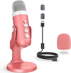 Micro Usb, K66 Gaming Microphone De Jeu Pour Pc, Téléphone, Ps4 Et Ps5, Micro À Condensateur Cardioïde Avec Button De Sourdine Et Gain Pour Streaming, Asmr, Podcasts, Tiktok, Youtube- Rose