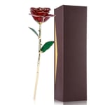 Long Stem 24k Gold Foil Trim Red Rose Flower Best Gift For Valentines Day Decor