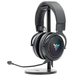 Itek Casque Gaming H500 - Casque Gaming avec Microphone Amovible Casque Surround 7.1 Virtuel, Annulation de Bruit extérieur, éclairage LED RVB. Convient pour PC et Console, Noir, réglable.