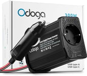 Odoga Convertisseur 12V 220V Voiture – Transformateur 300 W, Onduleur, 3A Port USB-C et USB-A, Convertisseur de Tension, Recharger Votre Ordinateur Portable, Ipad, Iphone et Plus