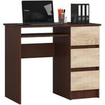 Bureau d'ordinateur akord droit A6 Wengé 90 cm 3 tiroirs façade Chêne Sonoma 1 étagère 90x50x77 cm