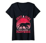 Womens Panther Pink Vintage Just A Girl Who Loves Panthers V-Neck T-Shirt