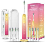 Wagner & Stern Ultrasonic whitening Toothbrush with Pressure Sensor. 5 Brushing Modes and 4 Levels of Intensity, 8 Soft Brush Heads, Premium Travel case.