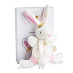 Doudou et Compagnie - Attache Tétine Doudou Lapin avec Etoile - Collection Perlidoudou - 15 cm - Blanc/Rose - Attache Sucette avec Boîte Cadeau - Idée Cadeau Naissance Bébé - DC3510