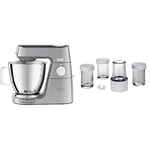 Kenwood Titanium Chef Baker XL, Robot Pâtissier avec Batteur K, Crochet Pétrisseur, Argent & AWTAT320B01 - mini hachoir/moulin + 4 Mini Cuves en Verre Couvercle pour robot Chef -Major