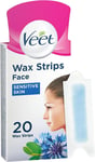 Veet Cold Wax Strips, Hair Removal, Face, Sensitive Skin, 20 Strips each