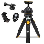 KODAK PhotoGear Mini Adjustable Tripod with Remote, 360° Ball Head, Compact 9” Tabletop Tripod,11” Selfie Stick, 5-Position Legs, Rubber Feet, Smartphone & Action Camera Adapters, E-Guide Included , Black