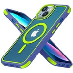 MobNano Coque Magnétique pour iPhone 13/iPhone 14, Compatible avec MagSafe, Hybrid Coque pour iPhone 13/14 avec Color, Protection Antichoc Militaire, Housse Anti Rayures - Bleu Vert