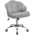 Yaheetech Chaise de Bureau Ergonomique Fauteuil Coquillage avec Dossier en Velours Réglable en Hauteur Chaise Pivotante Fauteuil Maquillage pour Bureau, Salon, Chambre Charge 136kg Gris Clair/Velours