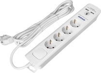 Orno Överspänningsskydd, 4 Uttag 2P+Z (Schuko), Kabel 3X1,0Mm2, 3M, Med Dubbelkrets Strömbrytare, 16A/230 Vac, Typ 3 Överspänningsskydd, 2Xusb Laddare 2.1A, Vit