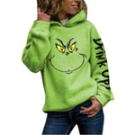 Kvinnors Print Casual och Grinch Face Drink Up Christmas Hoodies_xush Hoodie XL