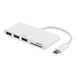 DELTACO USB 3.1 Gen 1 hubb, USB-C, 3USB A, SD/microSD-läsare, vit