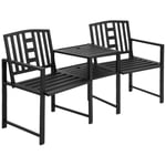 Tete-a-tete Chair 2-Seater Steel Bench w/ Coffee Table Backyard Porch