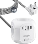 Cube Rallonge Multipr 3M Avec 4 Pr S Ac, 3 Usb Et 1 Type C, Protection Contre Les Surtensions Pour Rallonge Électrique Avec Interrupteur Pour Maison, Cuisine, Bureau, Tressé Câble