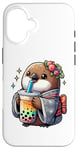 iPhone 16 Kiwi Bird Drinking Bubble Tea Japanese Kimono Case