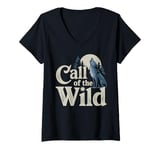 Womens Call of the Wild Howling Wolf Under Full Moon V-Neck T-Shirt