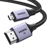 Micro HDMI to HDMI 2.1 Cable 8K 4K@120/240Hz Standard Type D Lead Earc Dolby Atm