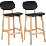 Woltu - Lot de 2 Tabouret de Bar Tabouret de Cuisine Design en Cuir Artificiel et Bois, Noir