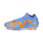 PUMA Future Match FG/AG JR, Chaussure de Football, Blue Glimmer White-Ultra Orange, 32 EU